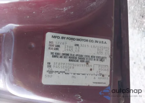 1988 Ford Escort Gl z USA, uszkodzony, nr VIN 1FAPP2599JW197669